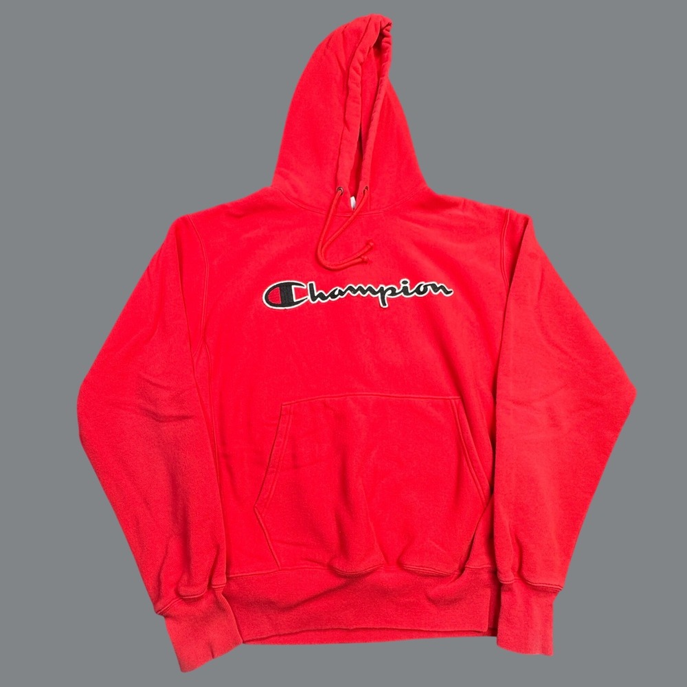 Champion Reverse Weave Hoodie Mens Large Red Spellout Streetwear GF68